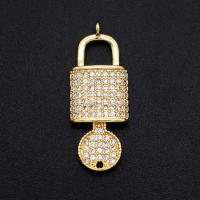 Cubic Zirconia Micro Pave Brass Connector, Lock and Key, plated, DIY & micro pave cubic zirconia, mixed colors 