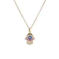 Zirkonia Mikro pflastern Messinghalsketten, Messing, mit Verlängerungskettchen von 1.96 inch, Hamsa, 18K vergoldet, verschiedene Stile für Wahl & Micro pave Zirkonia & für Frau, Länge:ca. 15.74 ZollInch, verkauft von PC