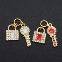 Cubic Zirconia Micro Pave Brass Pendant, Lock and Key, plated, DIY & micro pave cubic zirconia 