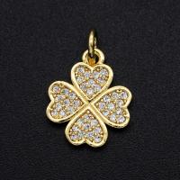 Cubic Zirconia Micro Pave Brass Pendant, Four Leaf Clover, plated, DIY & micro pave cubic zirconia, mixed colors 