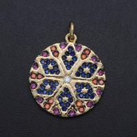 Cubic Zirconia Micro Pave Brass Pendant, Round, plated, DIY & micro pave cubic zirconia, multi-colored 