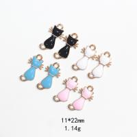 Zinc Alloy Enamel Pendants, Cat, gold color plated 