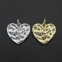 Cubic Zirconia Micro Pave Brass Pendant, Heart, plated, DIY & micro pave cubic zirconia & hammered 