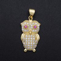 Cubic Zirconia Micro Pave Brass Pendant, Owl, plated, DIY & micro pave cubic zirconia, mixed colors 