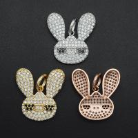 Cubic Zirconia Micro Pave Brass Pendant, Rabbit, plated, DIY & micro pave cubic zirconia 