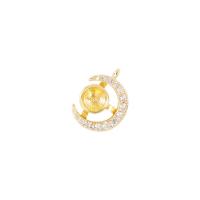 Cubic Zirconia Micro Pave Brass Pendant, Moon, gold color plated, DIY & micro pave cubic zirconia 