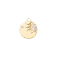 Cubic Zirconia Micro Pave Brass Pendant, Flat Round, gold color plated, DIY & micro pave cubic zirconia 