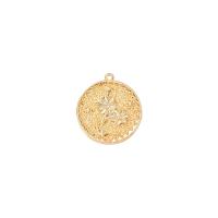 Pendentifs en laiton de fleur, Plat rond, Placage de couleur d'or, DIY & avec le motif de fleurs Vendu par PC