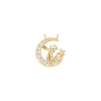 Cubic Zirconia Micro Pave Brass Pendant, Moon, gold color plated, DIY & micro pave cubic zirconia 