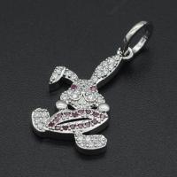 Cubic Zirconia Micro Pave Brass Pendant, Rabbit, plated, DIY & micro pave cubic zirconia 