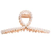 Hair Claw Clips, Zinc Alloy, with Plastic Pearl, gold color plated, for woman & with rhinestone 110mm 