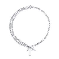 Collier de bijoux de titane, Acier titane, avec perle de plastique, unisexe & pavé de micro zircon, couleur originale Environ 17.72 pouce, Vendu par PC