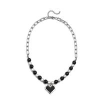 Collar de la joyería de titanio, Partículas de acero, con Perlas de plástico ABS, con 1.96 inch extender cadena, unisexo, en blanco y negro, longitud:aproximado 17.72 Inch, Vendido por UD