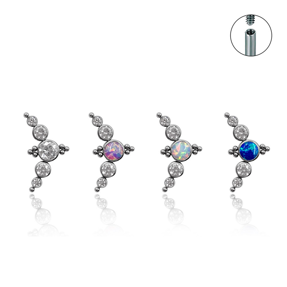 Acier titane piercing oreille, avec Opale, Motif géométrique, normes différentes pour le choix & pavé de micro zircon & pour femme, plus de couleurs à choisir, Vendu par PC