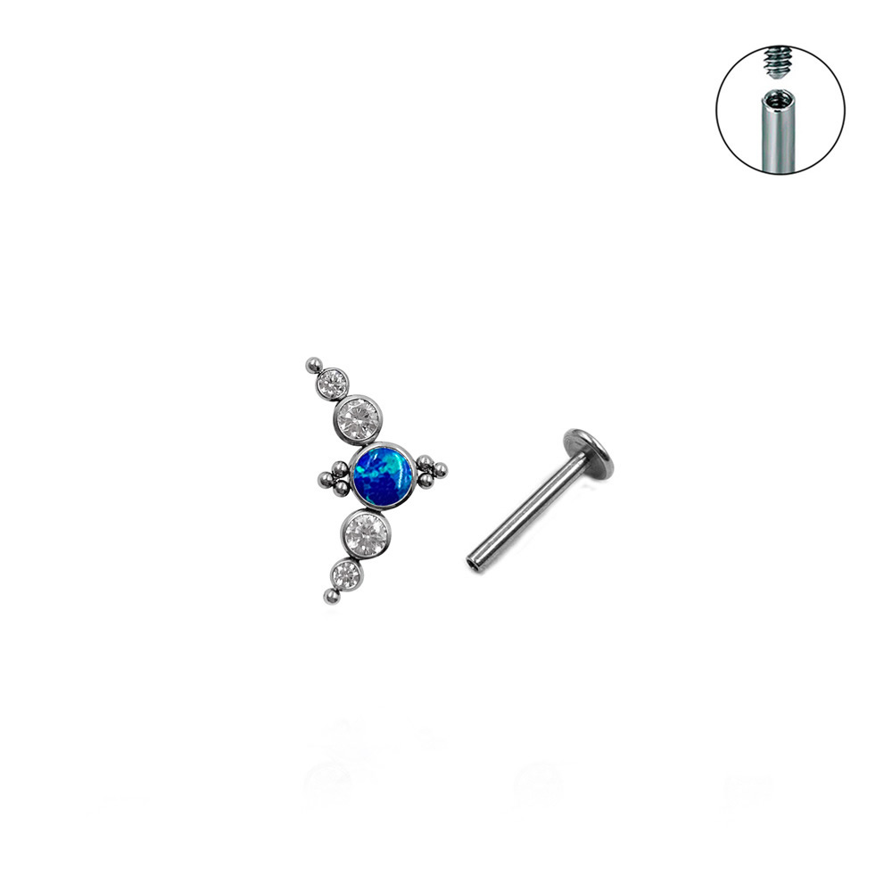 Acier titane piercing oreille, avec Opale, Motif géométrique, normes différentes pour le choix & pavé de micro zircon & pour femme, plus de couleurs à choisir, Vendu par PC