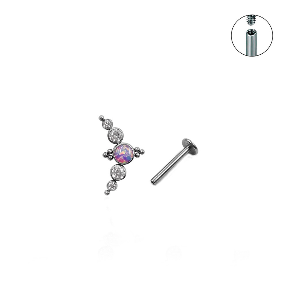 Acier titane piercing oreille, avec Opale, Motif géométrique, normes différentes pour le choix & pavé de micro zircon & pour femme, plus de couleurs à choisir, Vendu par PC