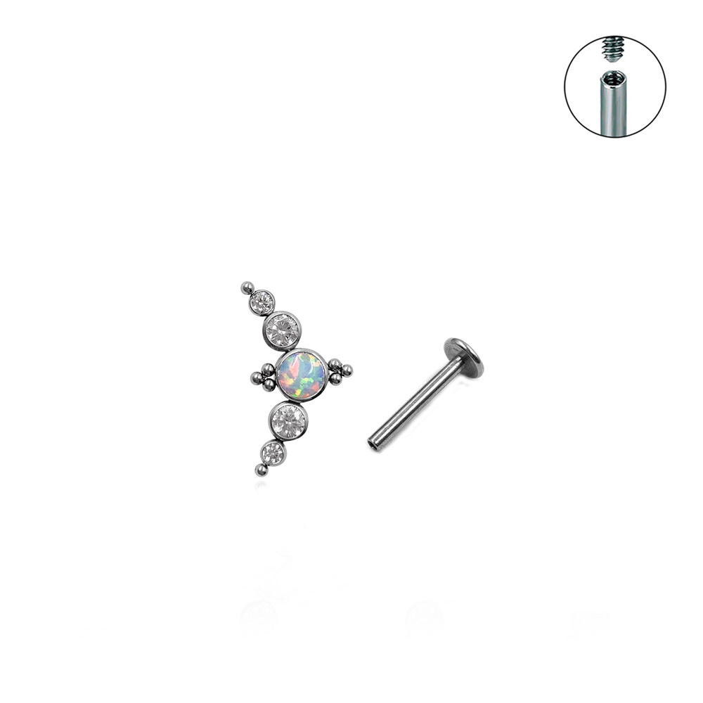 Acier titane piercing oreille, avec Opale, Motif géométrique, normes différentes pour le choix & pavé de micro zircon & pour femme, plus de couleurs à choisir, Vendu par PC