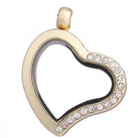 Zinc Alloy Floating Charm Pendant, with Glass, Heart, plated, DIY & with rhinestone 