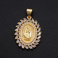 Cubic Zirconia Micro Pave Brass Pendant, Virgin Mary, plated, DIY & micro pave cubic zirconia, mixed colors 