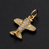 Cubic Zirconia Micro Pave Brass Pendant, Airplane, plated, DIY & micro pave cubic zirconia, mixed colors 