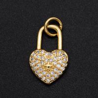 Cubic Zirconia Micro Pave Brass Pendant, Lock, plated, DIY & micro pave cubic zirconia, mixed colors 