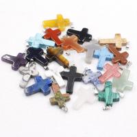 Gemstone Zinc Alloy Pendants, with zinc alloy bail, Cross, polished 