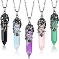 Gemstone Zinc Alloy Pendants, with zinc alloy bail 