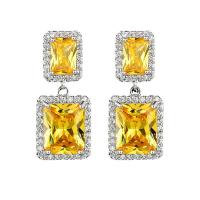 Boucle d'oreille de goutte en cristal, alliage de zinc, avec cristal, cadre, Placage, pour femme & avec strass, Jaune, 40mm, Vendu par paire