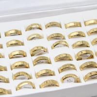 Edelstahl Fingerring, unisex & mit Brief Muster, goldfarben, 8mm, 36PCs/Box, verkauft von Box