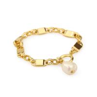 Brass Bracelets, with pearl, gold color plated, fashion jewelry & for woman, golden, 17mm .7 Inch 