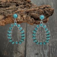 Turquoise Zinc Alloy Earring, with turquoise, Teardrop, silver color plated, for woman & hollow 