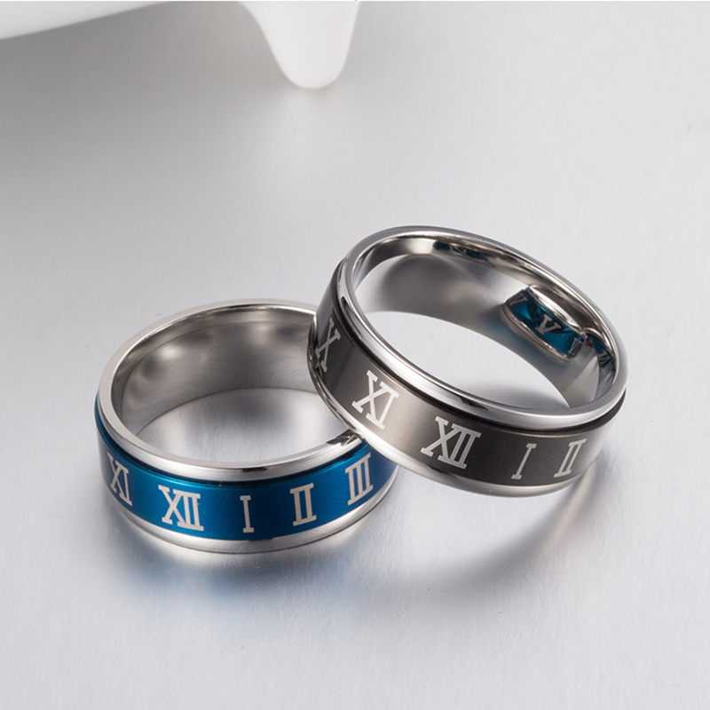 Titan Stahl Fingerring, Titanstahl, plattiert, mit römischen Zahl & unisex & verschiedene Größen vorhanden, keine, 8mm, Größe:7-11, verkauft von PC