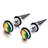 Boucles d'oreilles en acier titane, conception de l’arc en ciel & unisexe & autocollant époxyde, 7.8mm, Vendu par paire