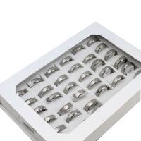 Edelstahl Fingerring, unisex, Silberfarbe, 6mm, 36PCs/Box, verkauft von Box