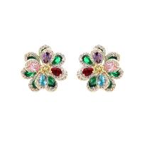 Cubic Zirconia Micro Pave Brass Earring, Flower, plated, micro pave cubic zirconia & for woman 