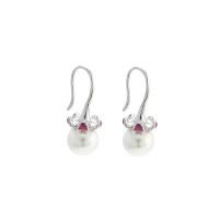 Pendiente de gota de perlas de plata esterlina, Plata de ley 925, con Shell Pearl, Flor, chapado en platina real, diferentes estilos para la opción & para mujer, 13x26mm, 8mm, Vendido por Par