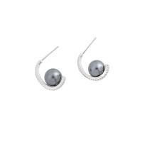 Pendiente de gota de perlas de plata esterlina, Plata de ley 925, con Shell Pearl, Patrón Geométrico, chapado en platina real, diferentes estilos para la opción & para mujer, 18mm, 8mm, Vendido por Par