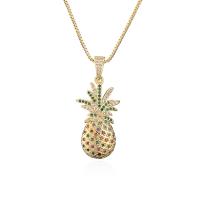 Zirkonia Mikro pflastern Messinghalsketten, Messing, Ananas, goldfarben plattiert, Micro pave Zirkonia & für Frau, 16x32mm, Länge:ca. 17.72 ZollInch, verkauft von PC