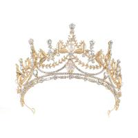 Bridal Tiaras, Zinc Alloy, with Plastic Pearl, Crown, KC gold color plated, with rhinestone 