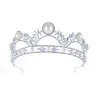 Bridal Tiaras, Zinc Alloy, with Plastic Pearl, Crown, silver color plated, with rhinestone 