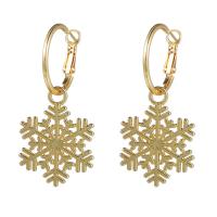 Huggie Hoop Drop Earring, Zinc Alloy, Snowflake, Christmas Design & fashion jewelry & for woman & enamel, golden 