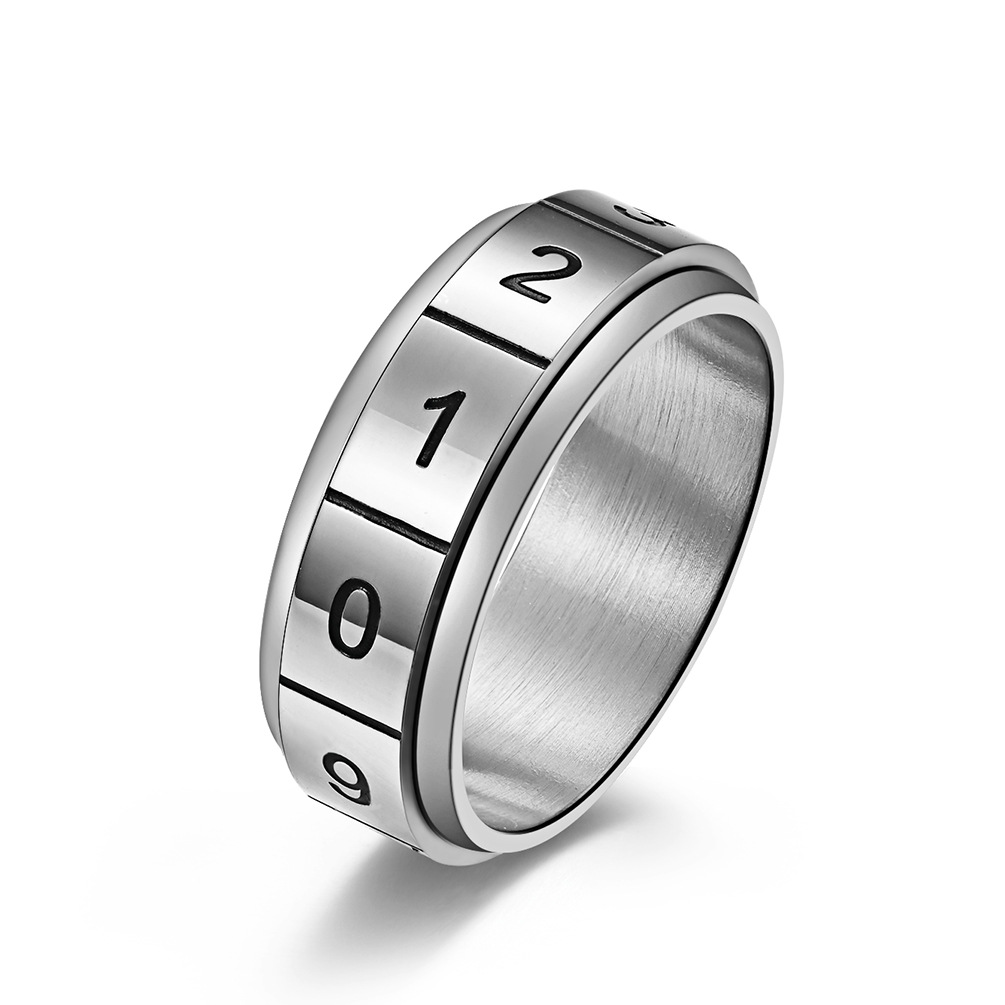 Titan Stahl Fingerring, Titanstahl, plattiert, drehbare & unisex & mit einem Muster von Nummer & verschiedene Größen vorhanden, keine, 8mm, Größe:7-12, verkauft von PC