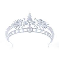 Bridal Tiaras, Zinc Alloy, with Plastic Pearl, Crown, silver color plated, with rhinestone & hollow 