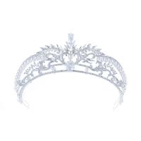 Bridal Tiaras, Zinc Alloy, with Plastic Pearl, Crown, silver color plated, with rhinestone & hollow 