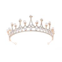 Bridal Tiaras, Zinc Alloy, with Plastic Pearl, Crown, gold color plated, with rhinestone 