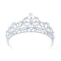 Bridal Tiaras, Zinc Alloy, with Plastic Pearl, Crown, silver color plated, with rhinestone 