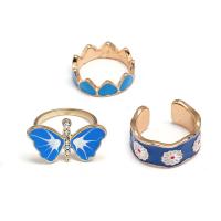 Zink-Legierung Ring Set, Zinklegierung, drei Stücke & Modeschmuck & unisex & Emaille & mit Strass, royalblau, verkauft von setzen