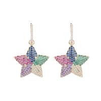 Cubic Zirconia Micro Pave Brass Earring, Star, plated, micro pave cubic zirconia & for woman 