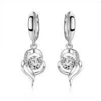 Huggie Hoop Drop Earring, 925 Sterling Silver, Heart, plated, micro pave cubic zirconia & for woman & with rhinestone 