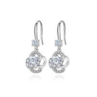 Silver Earring Zircon pavent Sterling, Argent sterling 925, Trèfle à quatre feuilles, Plaqué de platine, pavé de micro zircon & pour femme & creux, plus de couleurs à choisir Vendu par paire